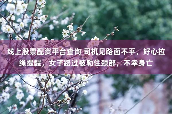 线上股票配资平台查询 司机见路面不平，好心拉绳提醒，女子路过被勒住颈部，不幸身亡